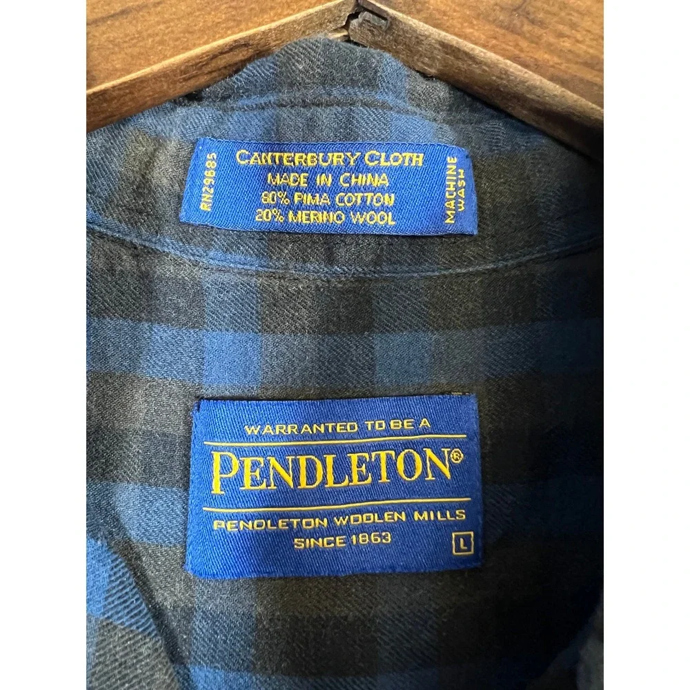 Pendleton Canterbury Cloth Wool Blend Plaid Button Down Shirt Mens L‎ Large